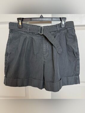Officine Generale Women’s Charcoal Gray Belted Pleated High-Waisted Shorts